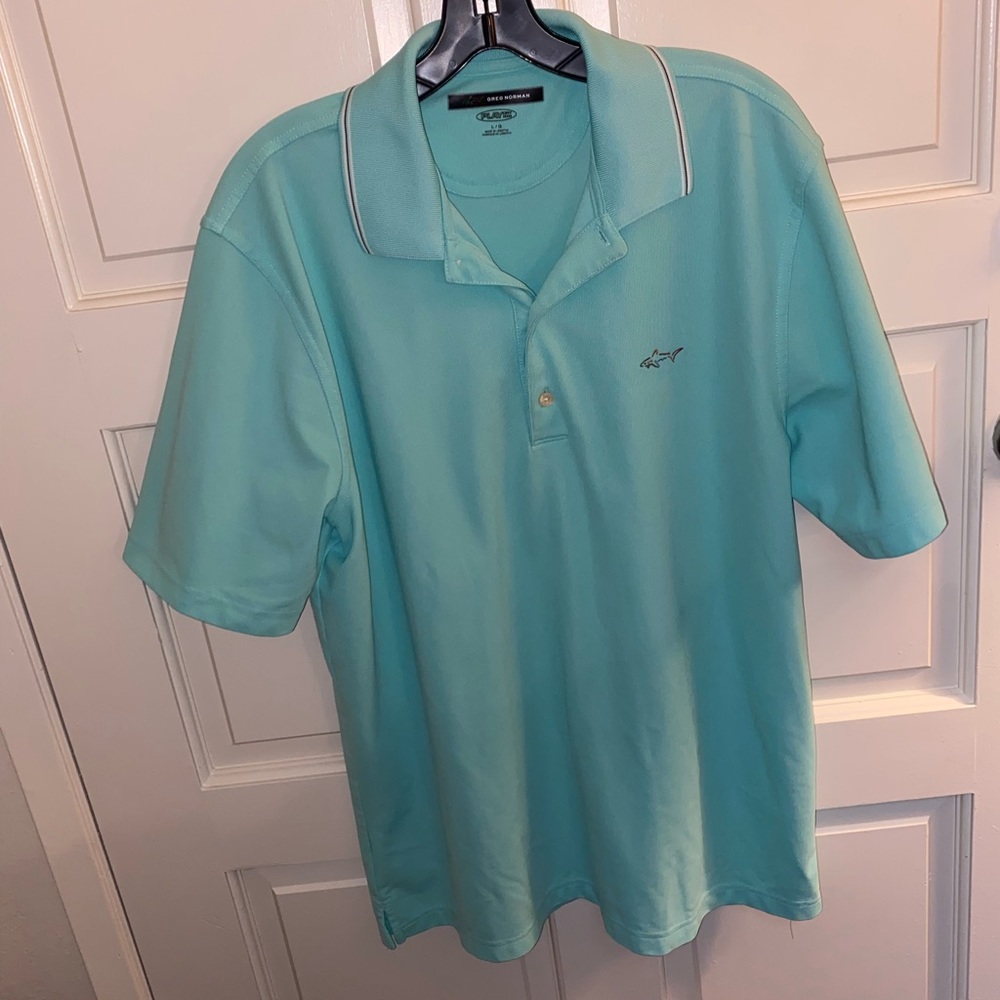Greg Norman Play Dry Light Turquoise Short Sleeve Polo Size Large